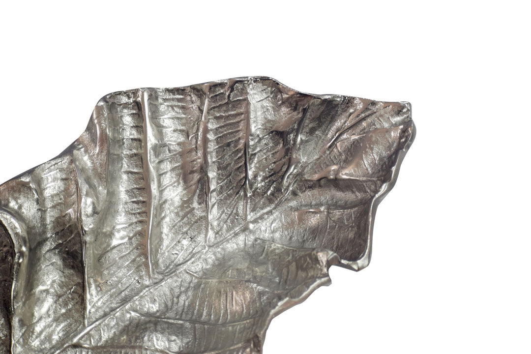 Dekorationsskål i aluminium - Bladdesign - 67 cm - Sølv - Håndlavet