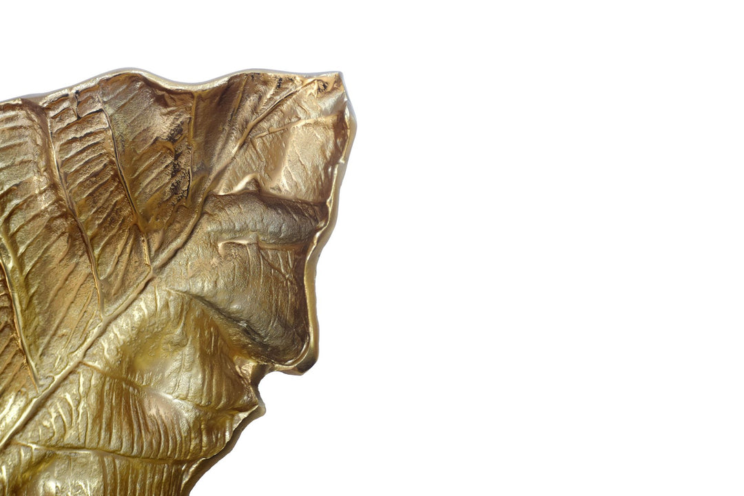 Dekorationsskål i aluminium - Bladdesign - 67 cm - Guld - Håndlavet