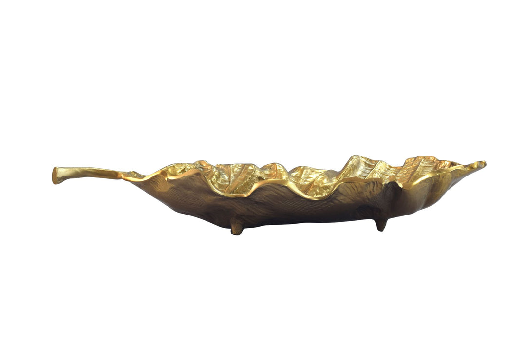 Dekorationsskål i aluminium - Bladdesign - 67 cm - Guld - Håndlavet