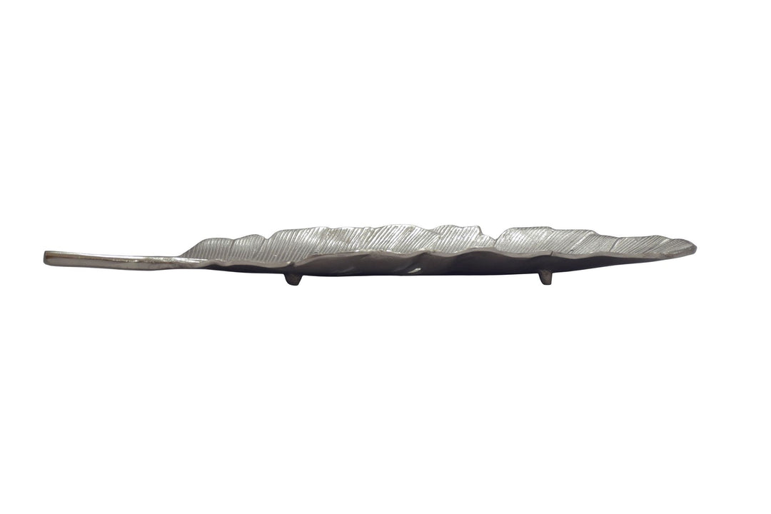Dekorationsskål i aluminium - Bladdesign - 60 cm - Sølv - Håndlavet