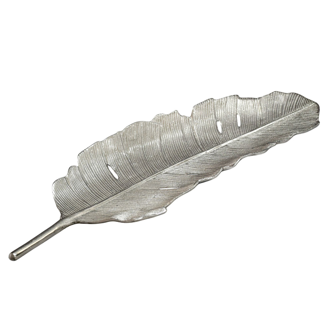 Dekorationsskål i aluminium - Bladdesign - 60 cm - Sølv - Håndlavet