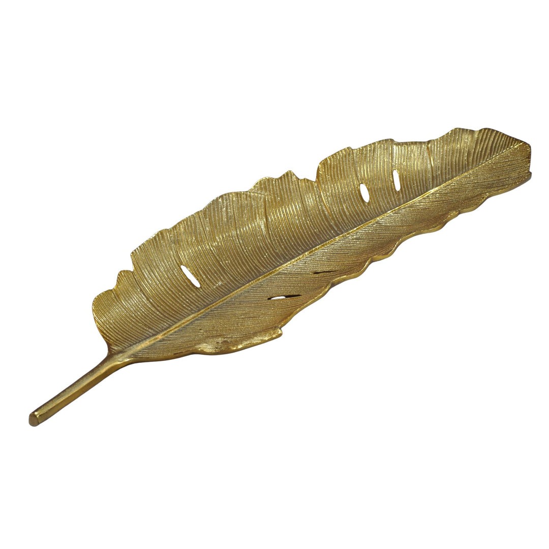 Dekorationsskål i aluminium - Bladdesign - 60 cm - Guld - Håndlavet