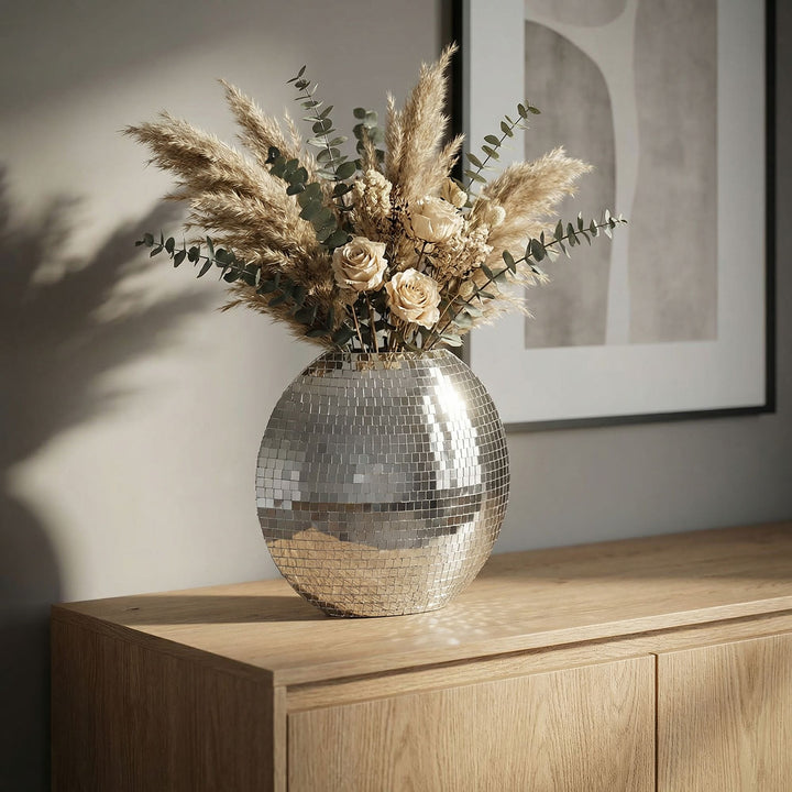 Dekorativ vase i metal - 40 cm - Sølv - Håndlavet