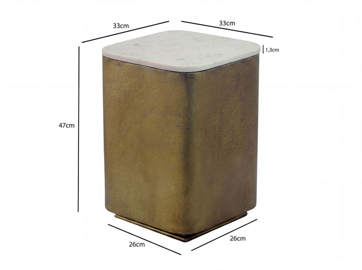 Sidebord i metal med hvid marmorbordplade - 33 x 33 cm - Håndlavet
