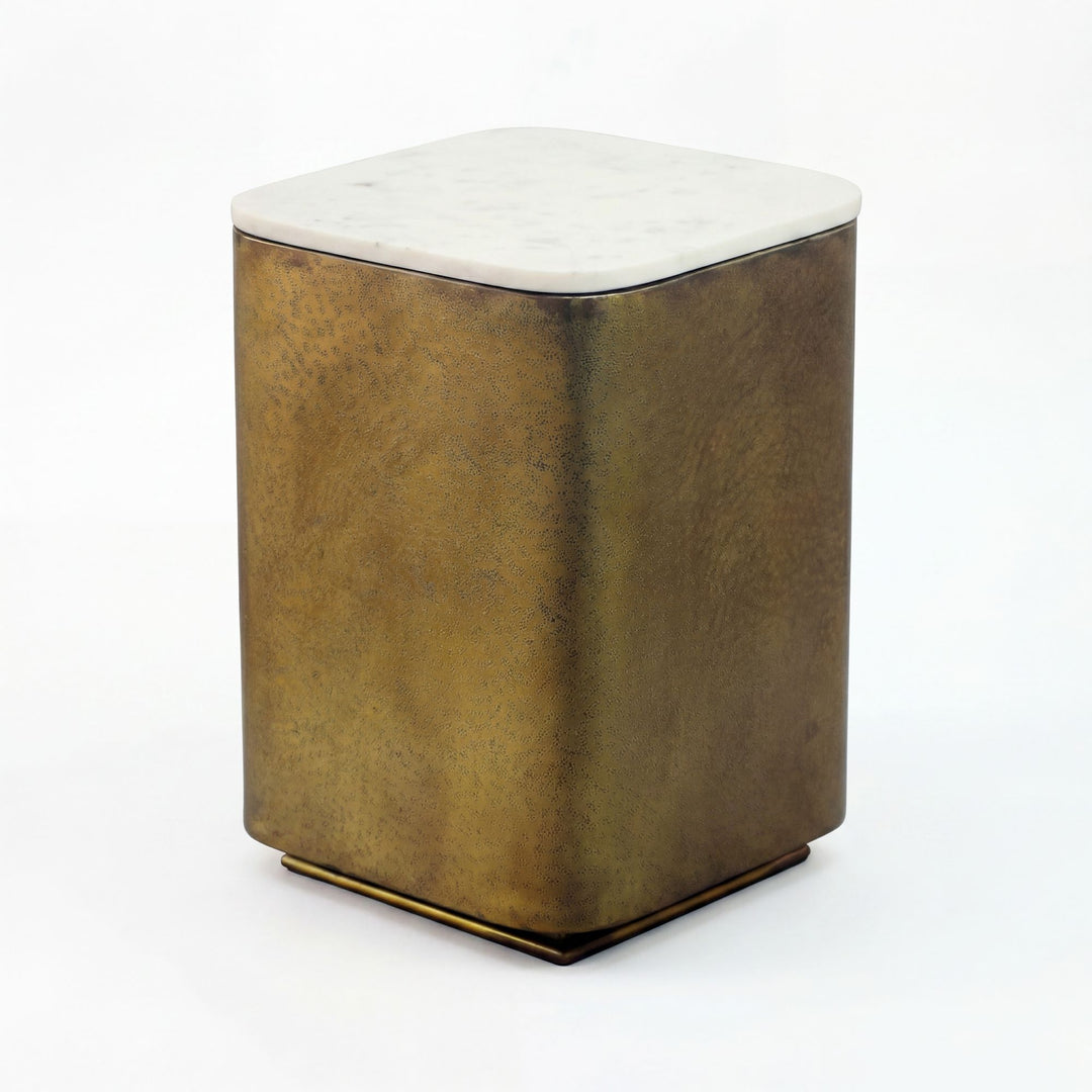Sidebord i metal med hvid marmorbordplade - 33 x 33 cm - Håndlavet