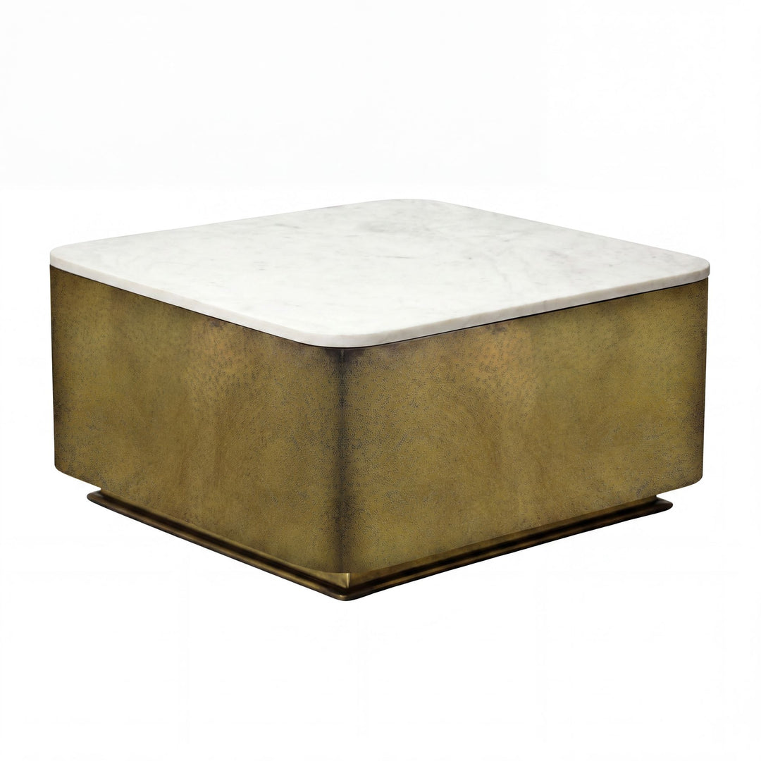 Sofabord i metal med hvid marmorbordplade - 60 x 60 cm - Håndlavet
