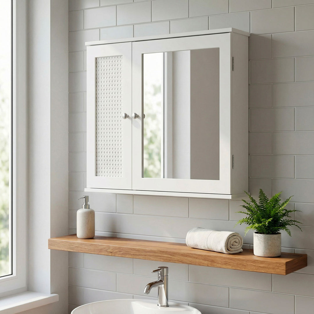 Spejlskab hvidt 60cm - Vægskab til badeværelse med 1 spejldør