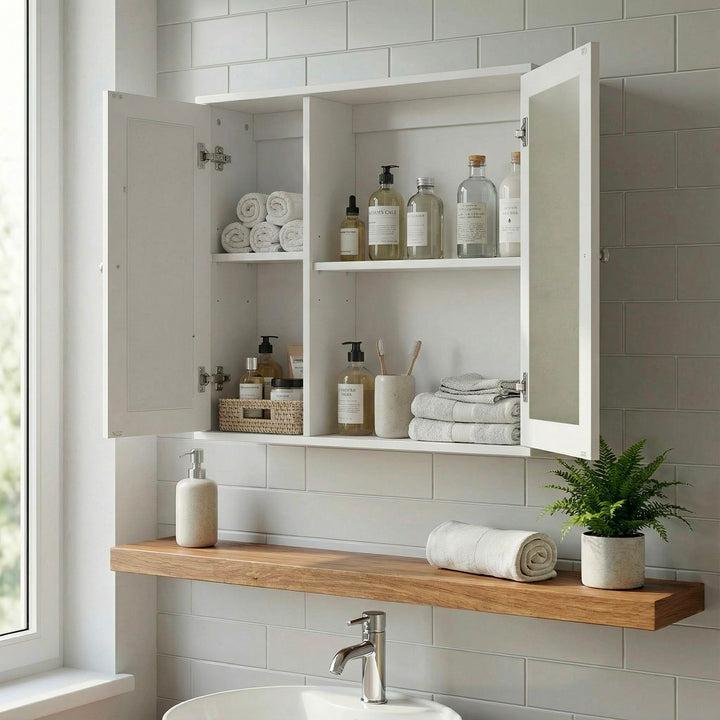 Spejlskab hvidt 60cm - Vægskab til badeværelse med 1 spejldør