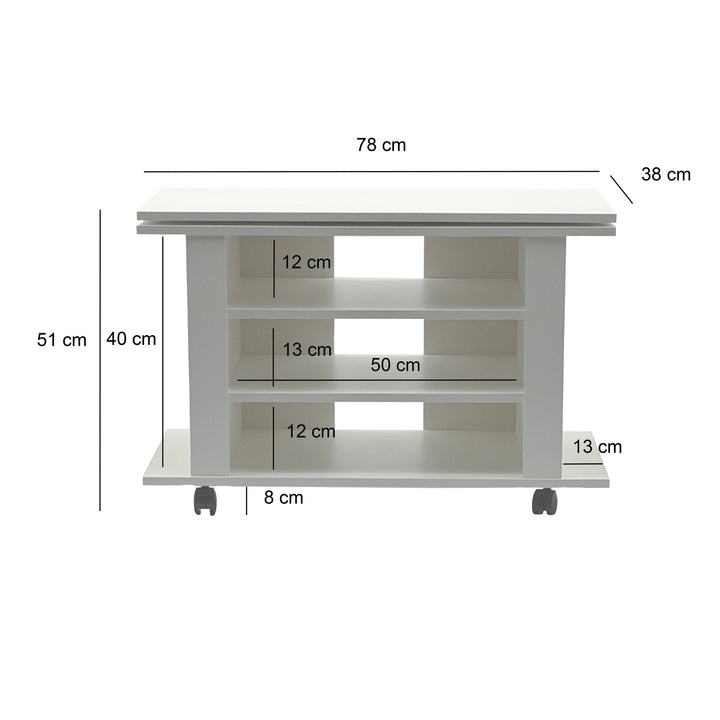 Hvidt TV Lowboard 78 cm - HiFi-bænk med drejelig topplade - TV-bord på hjul
