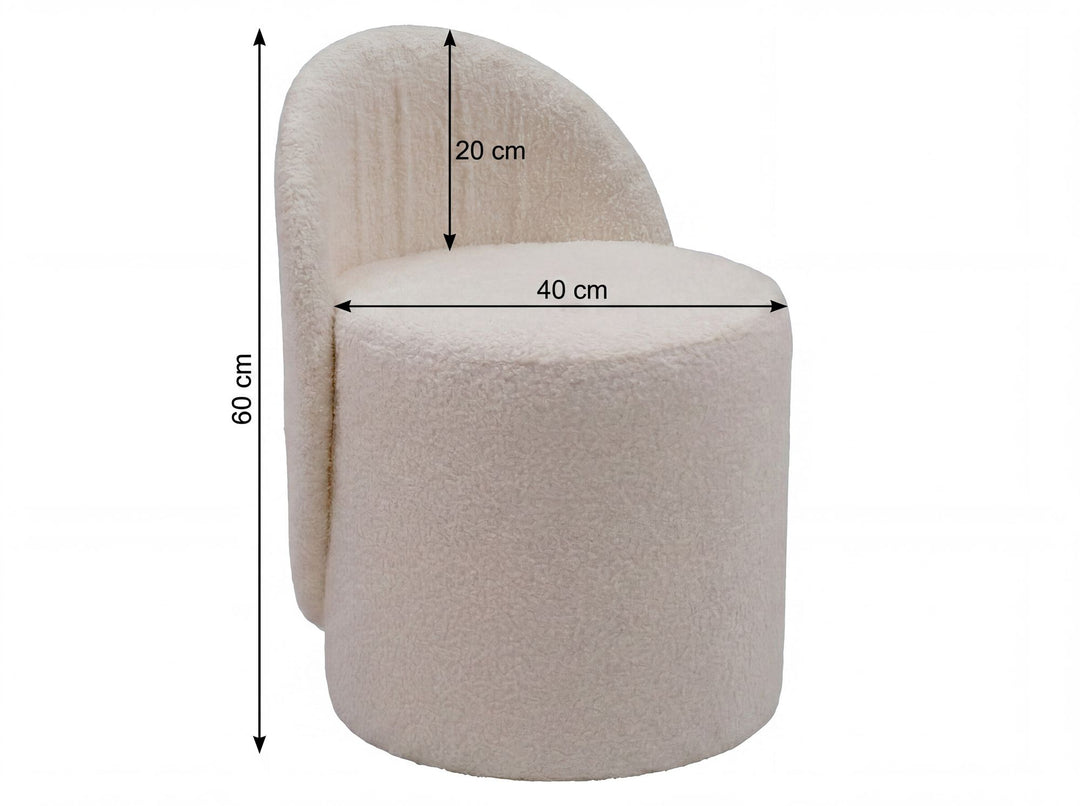 Puf med ryglæn i teddystof - Ø40 cm - Creme - Håndlavet