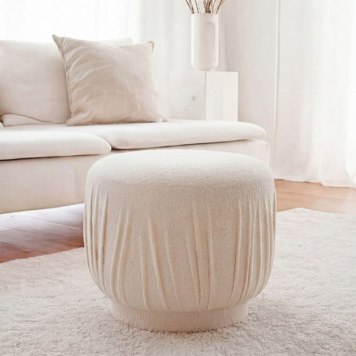 Puf i stof - Ø50 cm - Creme - Håndlavet