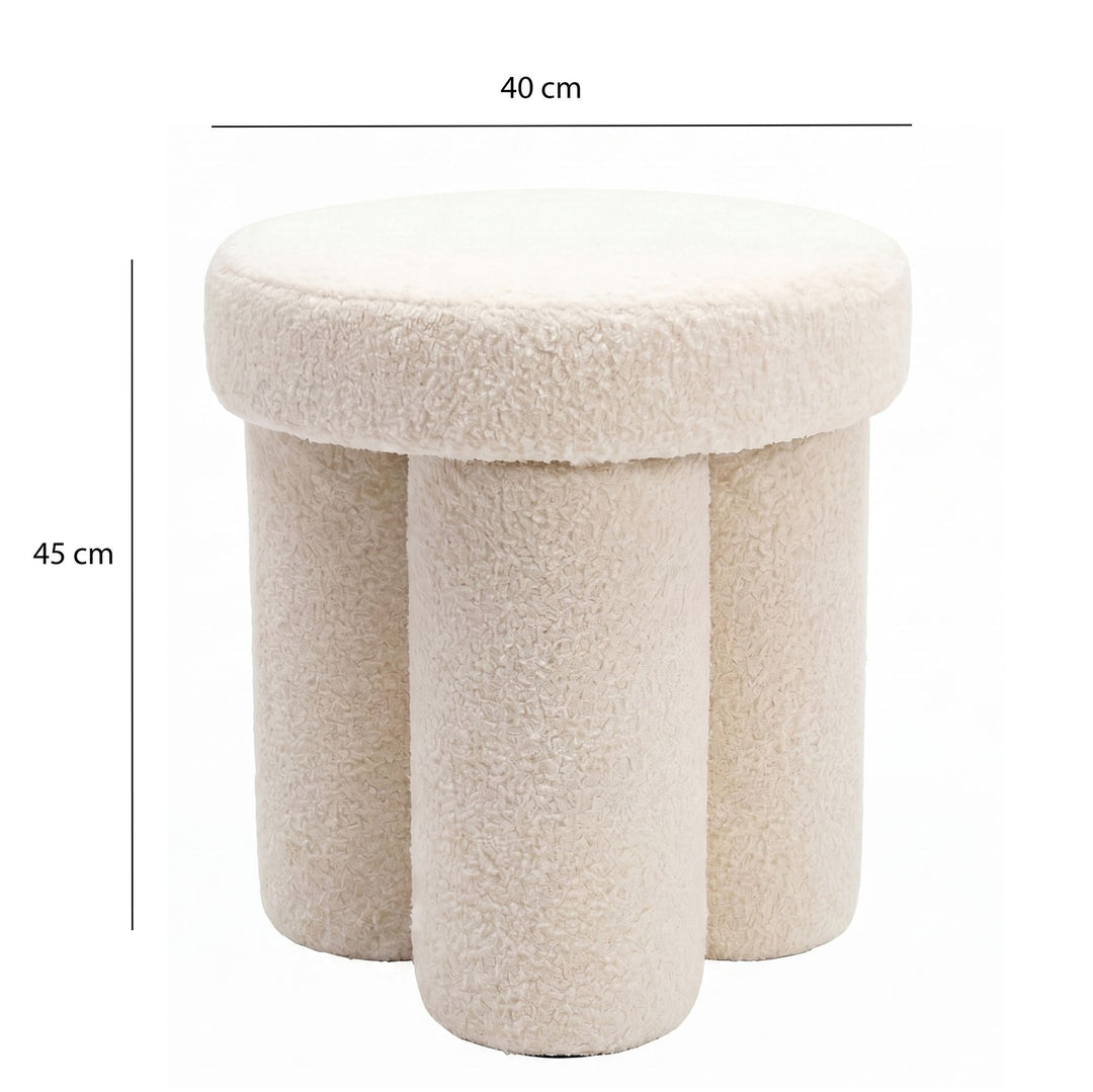 Puf i teddystof - Ø40 cm - Creme - Håndlavet
