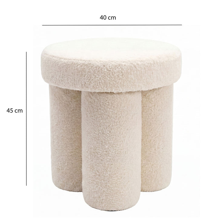 Puf i teddystof - Ø40 cm - Creme - Håndlavet