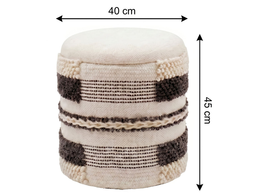 Puf med opbevaring i beige uld - Ø40 cm - Håndlavet