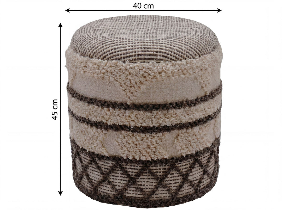 Puf med opbevaring i uld - Ø40 cm - Beige - Håndlavet