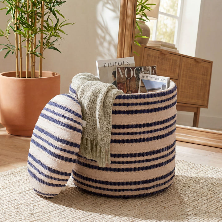 Puf med opbevaring i bomuld - Ø40 cm - Beige - Håndlavet