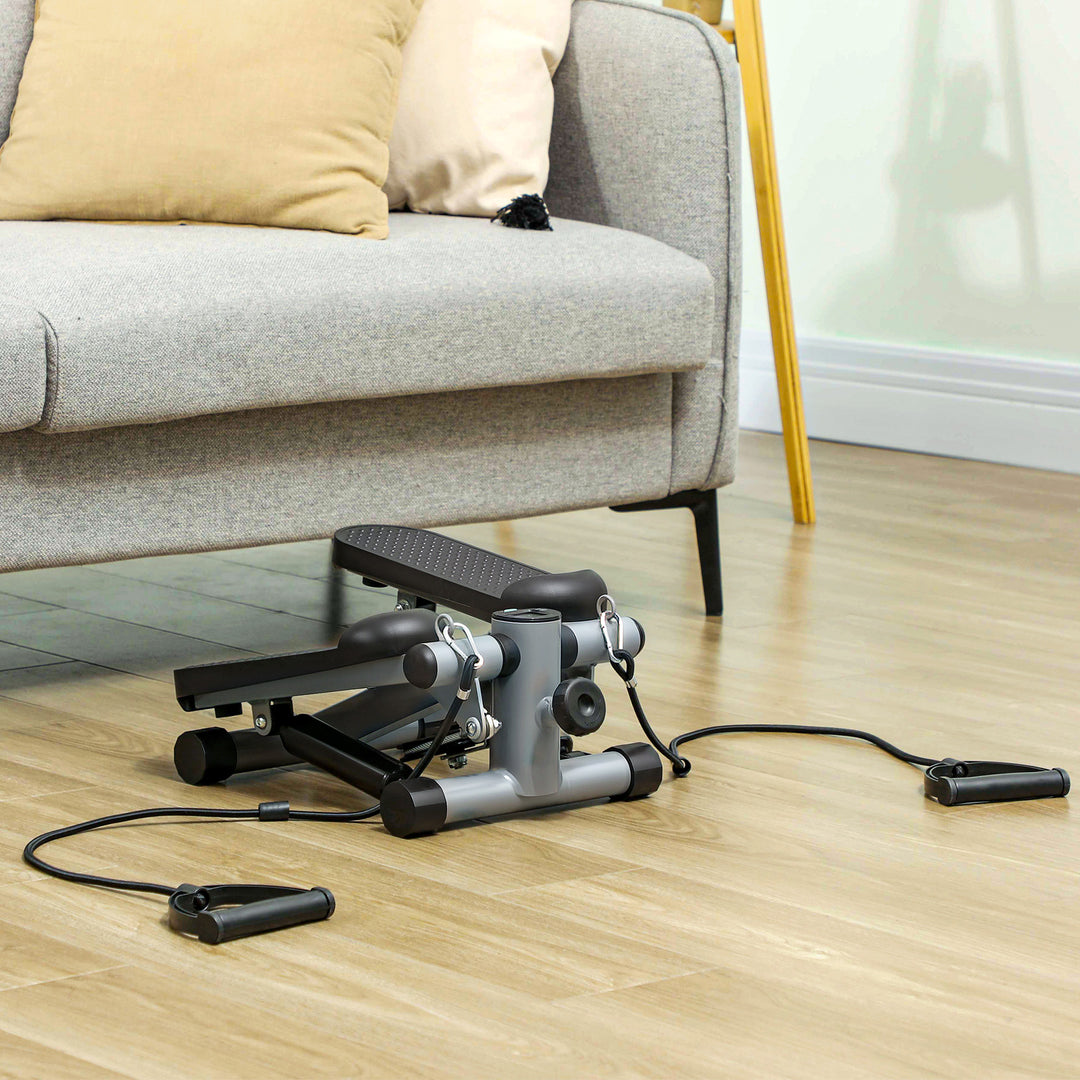 2 I 1 mini stepper til hjemmet med power ropes, lcd display up-down swing stepper 41 x 30,5 x 18,5 cm grå