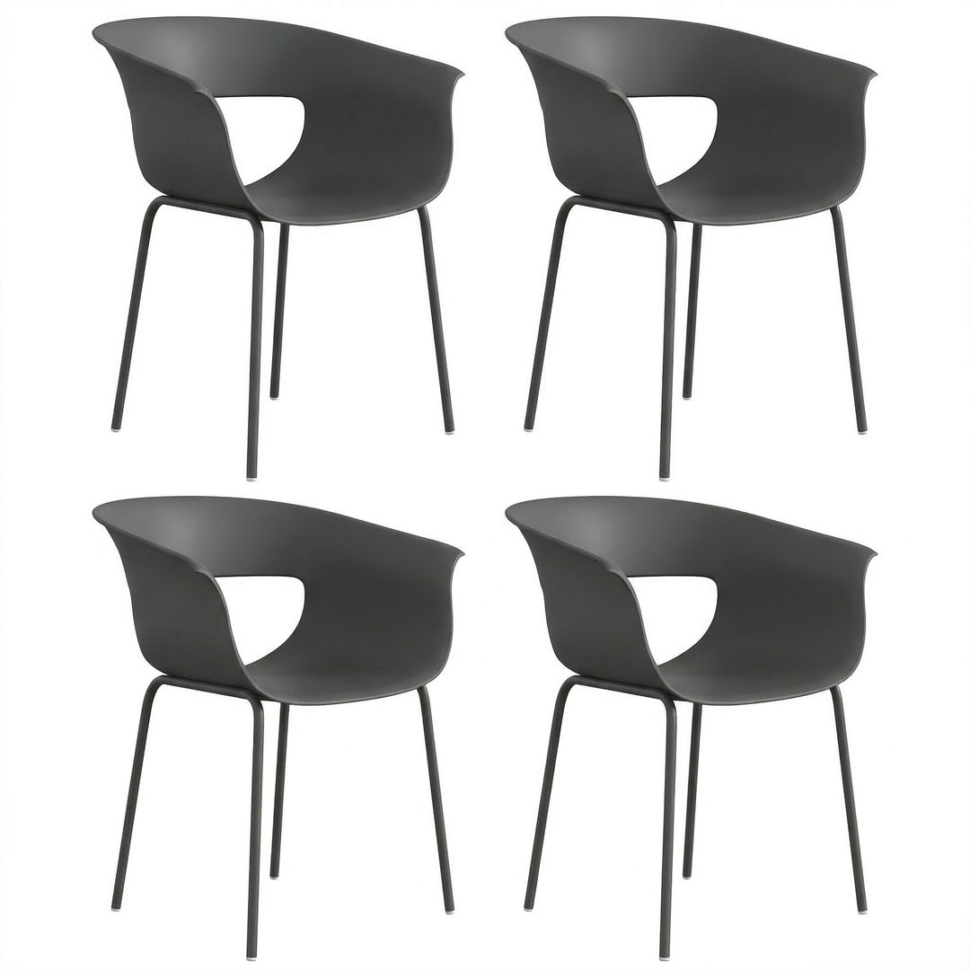 Sæt med 4 ergonomiske havestole, balkonstole med udskæringsdesign, armlæn, vejrbestandige, rustfri, mørkegrå