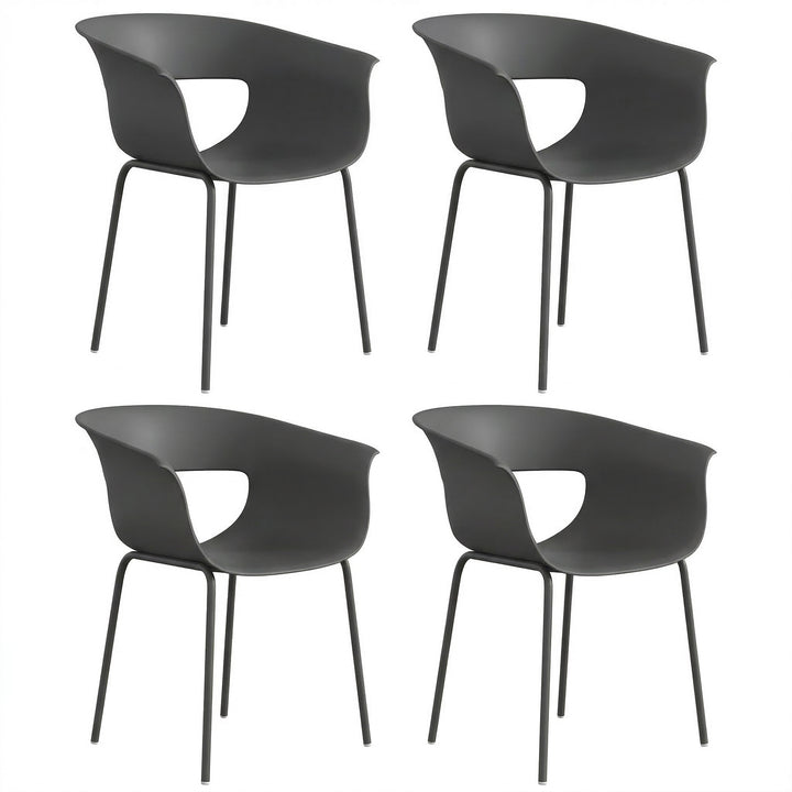 Sæt med 4 ergonomiske havestole, balkonstole med udskæringsdesign, armlæn, vejrbestandige, rustfri, mørkegrå