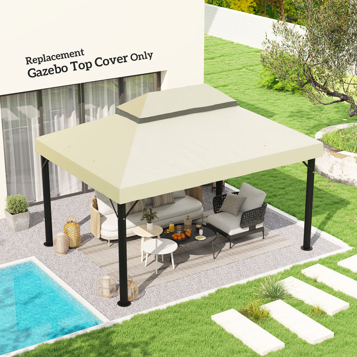 Pavillon-udskiftningstag, 3 x 4 m, udskiftningspresenning med drænhuller, polyester, solbeskyttelse, UPF30+, cremehvid