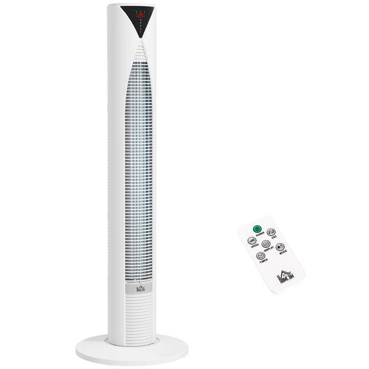 70° oscillerende tårnventilator med fjernbetjening, 4 tilstande, 3 hastigheder, timer, 31,5 x 31,5 x 96 cm, hvid