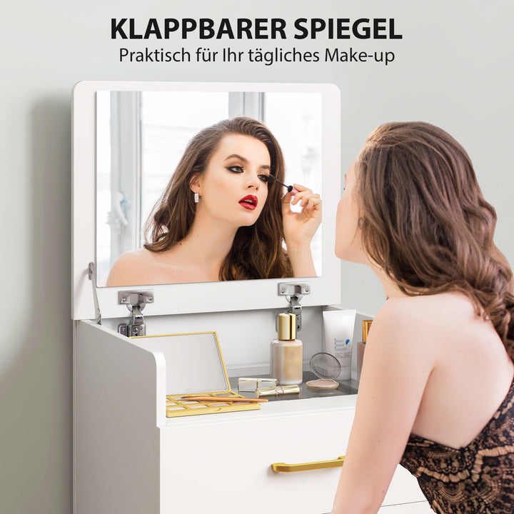 3-i-1 toiletbord med spejl, sengebord, rullestol, skuffer, hvid