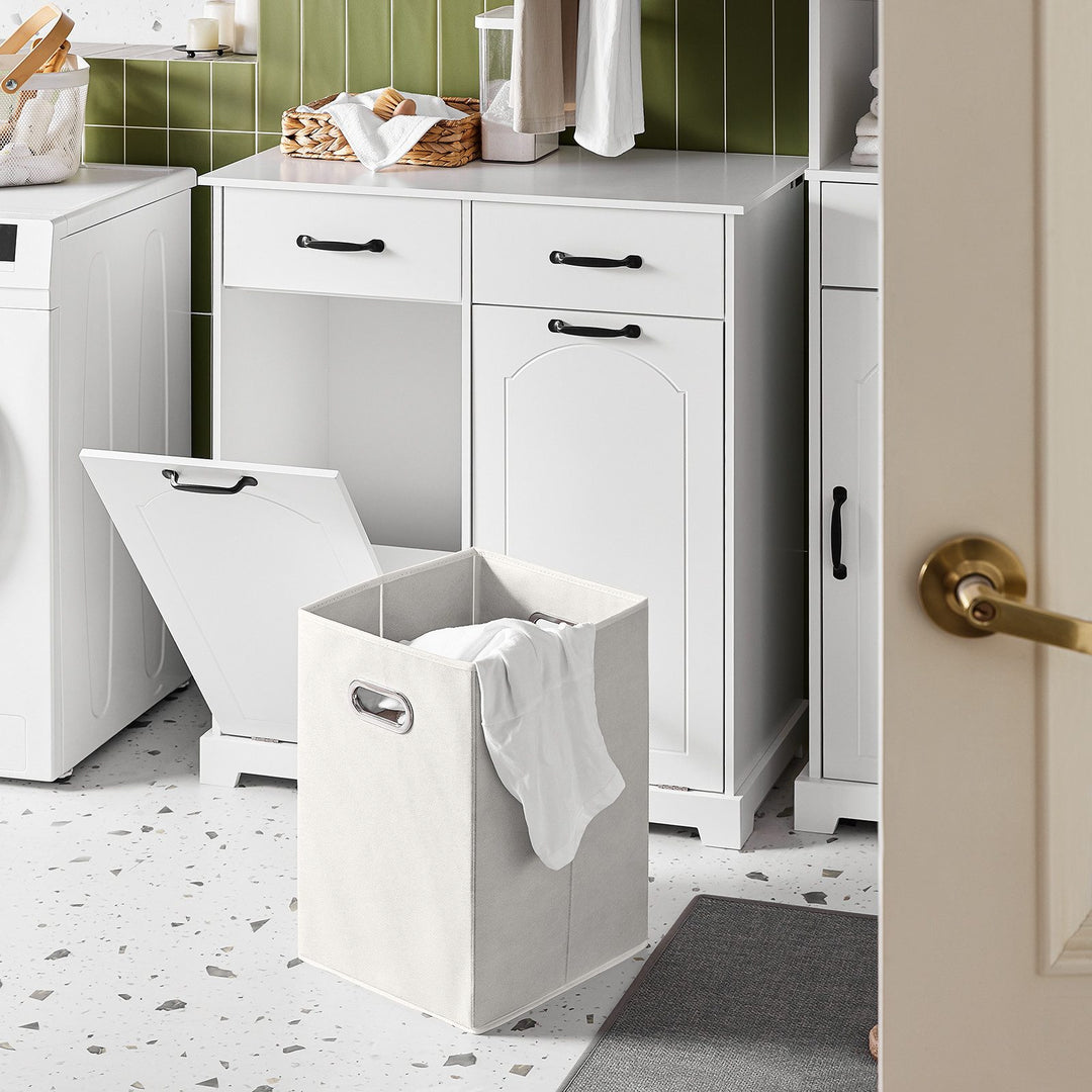 Kommode med indbyggede vasketøjskurve til badeværelset, H90 x B79.5 x D38 cm, hvid