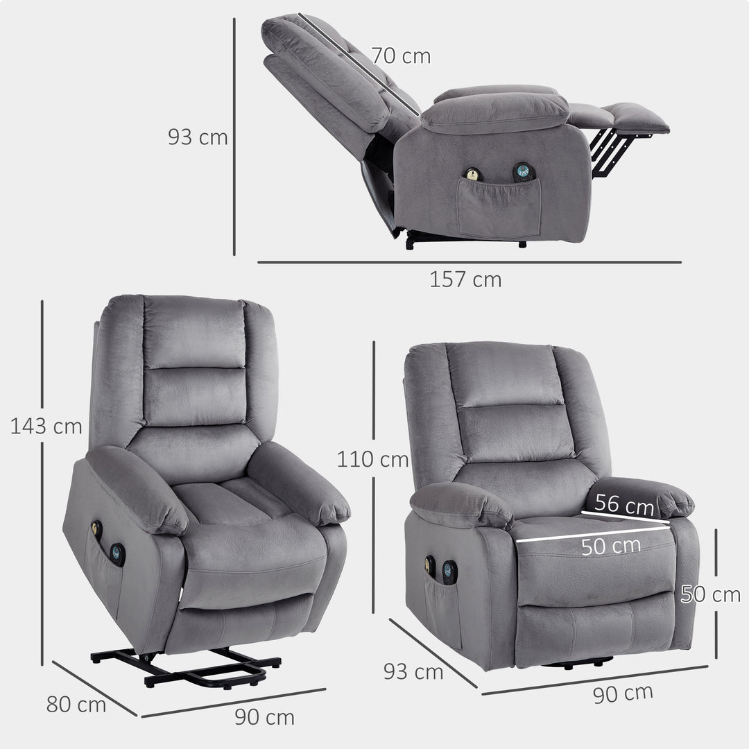 Tv-stol med ståstøtte, varme- og massagefunktion, fjernbetjening og sidelomme, mørkegrå