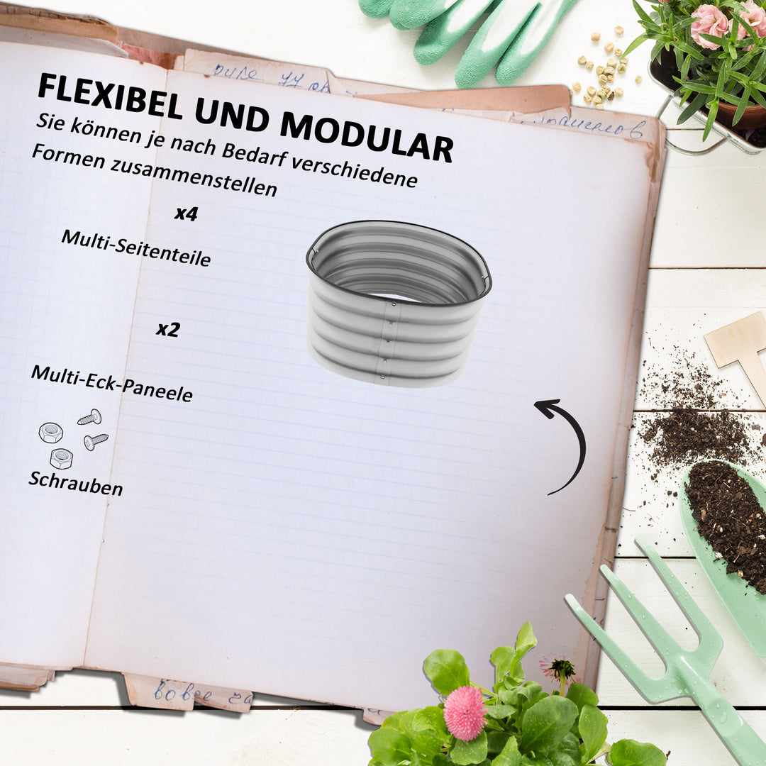 Højbed plantebed modulært højbed, vejrbestandigt, åbent gulv, 105 x 62 x 30 cm, sølv