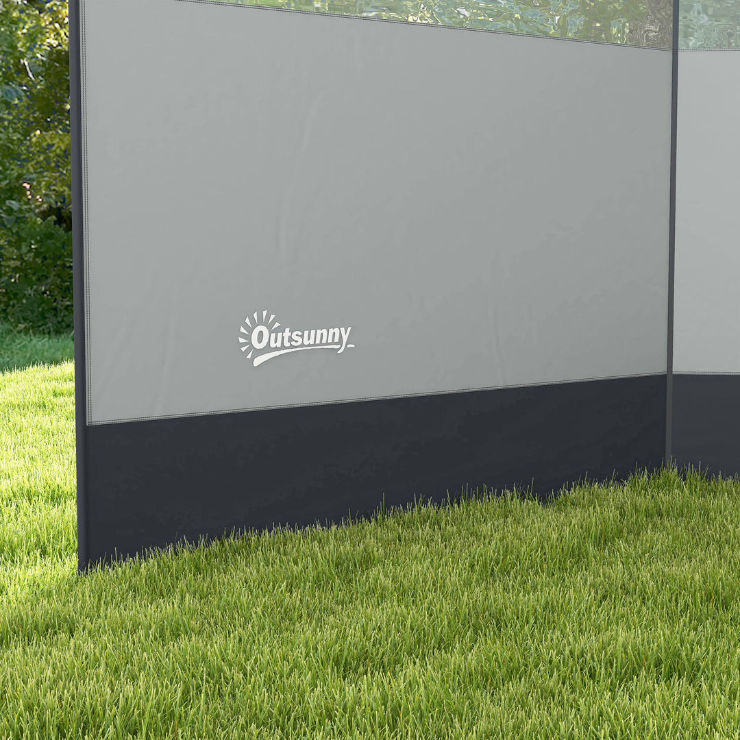 Vindskærm med vindue og bærepose, stålstænger, 440x140 cm, grå