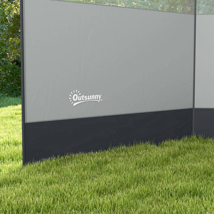 Vindskærm med vindue og bærepose, stålstænger, 440x140 cm, grå