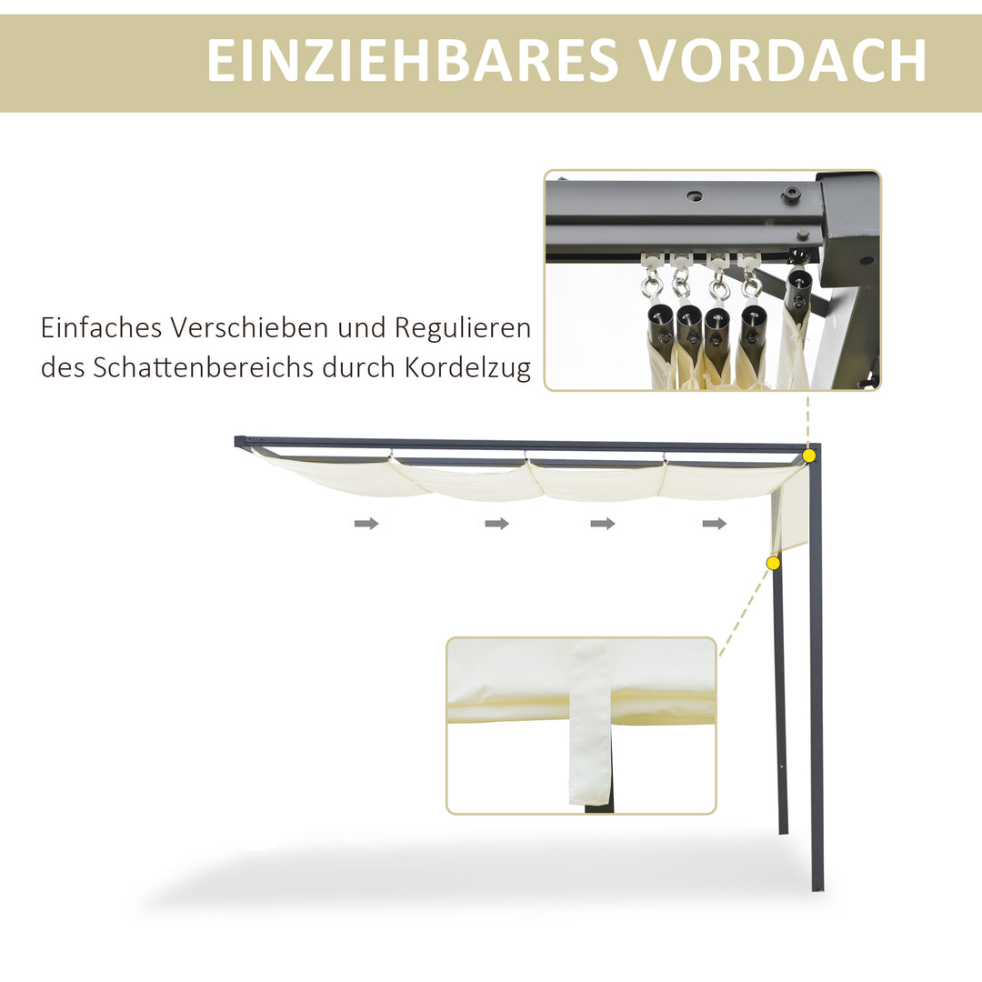 Pergola pavillon 3 x 3 m havepavillon grillpavillon med stoftag terrassetag vejrbestandig vægmonteret metal polyester cremehvid