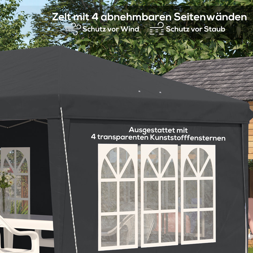 Pavillon ca. 3x6m Vandtæt Pop-up Foldepavillon med 4 sidepaneler, vindue, UV-beskyttelse, bæretaske, sort