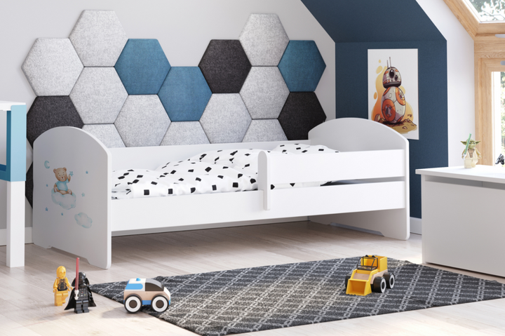 Luk - enkeltseng 140x70 med kunstværk - Blå bamse