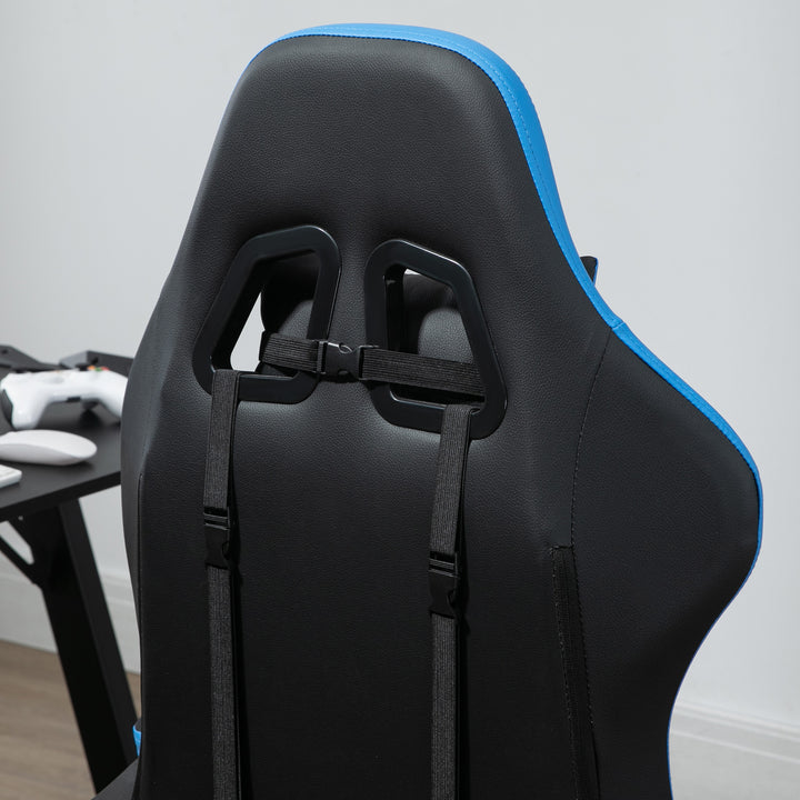 Kontorstol, gamingstol, 1 nakkestøtte, 1 lændestøtte, blå + sort
