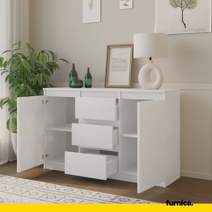MIKEL - Kommode med 3 skuffer - mat hvid H75cm B120cm D35cm