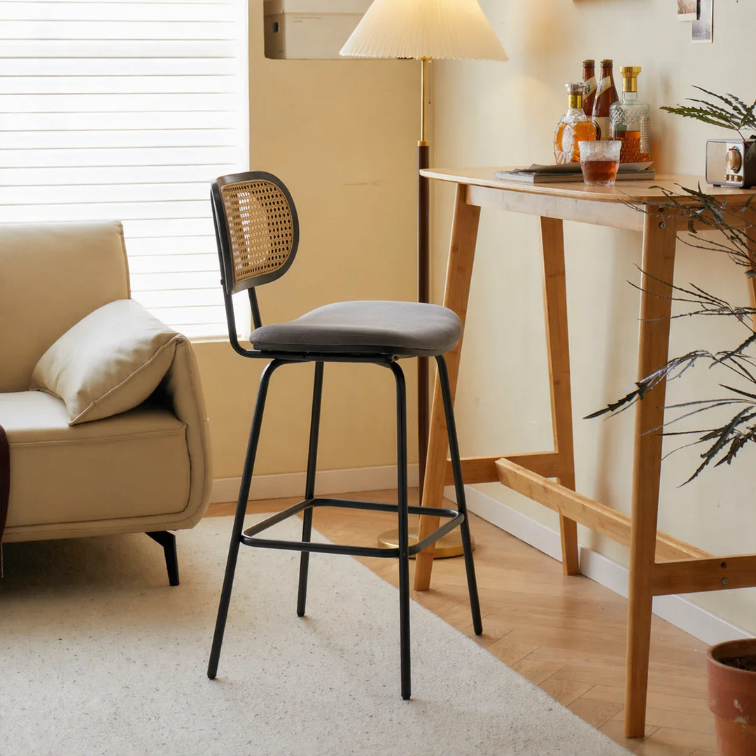 TABOREBRO et af 2 industrielle barstole med rattan