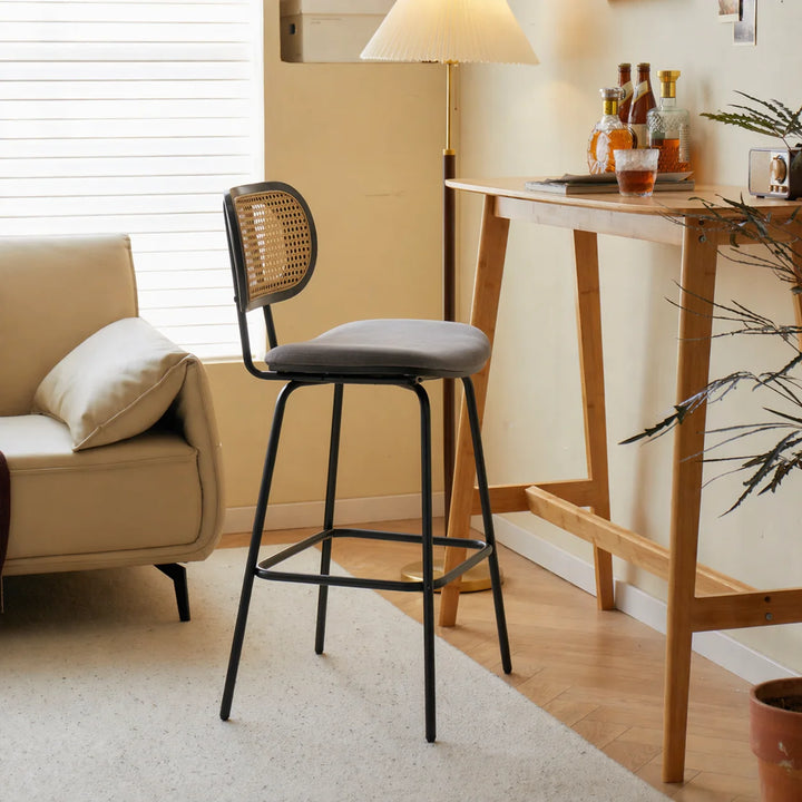 TABOREBRO et af 2 industrielle barstole med rattan