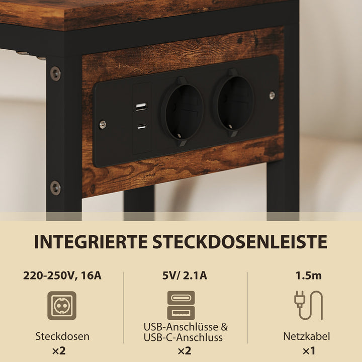 Sidebord med stikkontakter, usb-porte, kabel, c-formet design