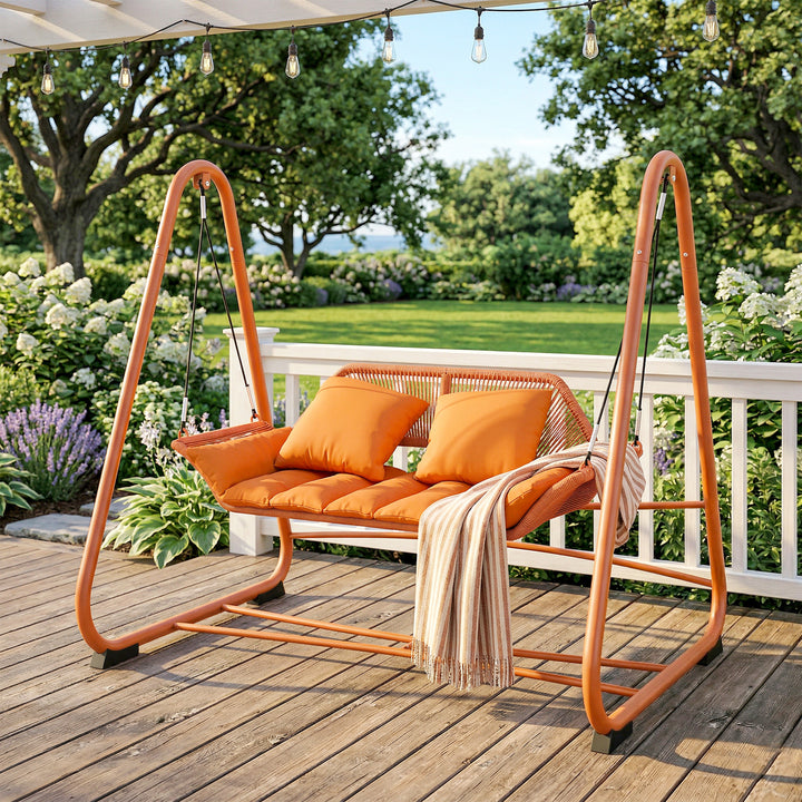 Hollywood gynge, havegynge med hynder, stel, til haven, balkon, 174 x 120 x 162 cm, metal, terrakotta