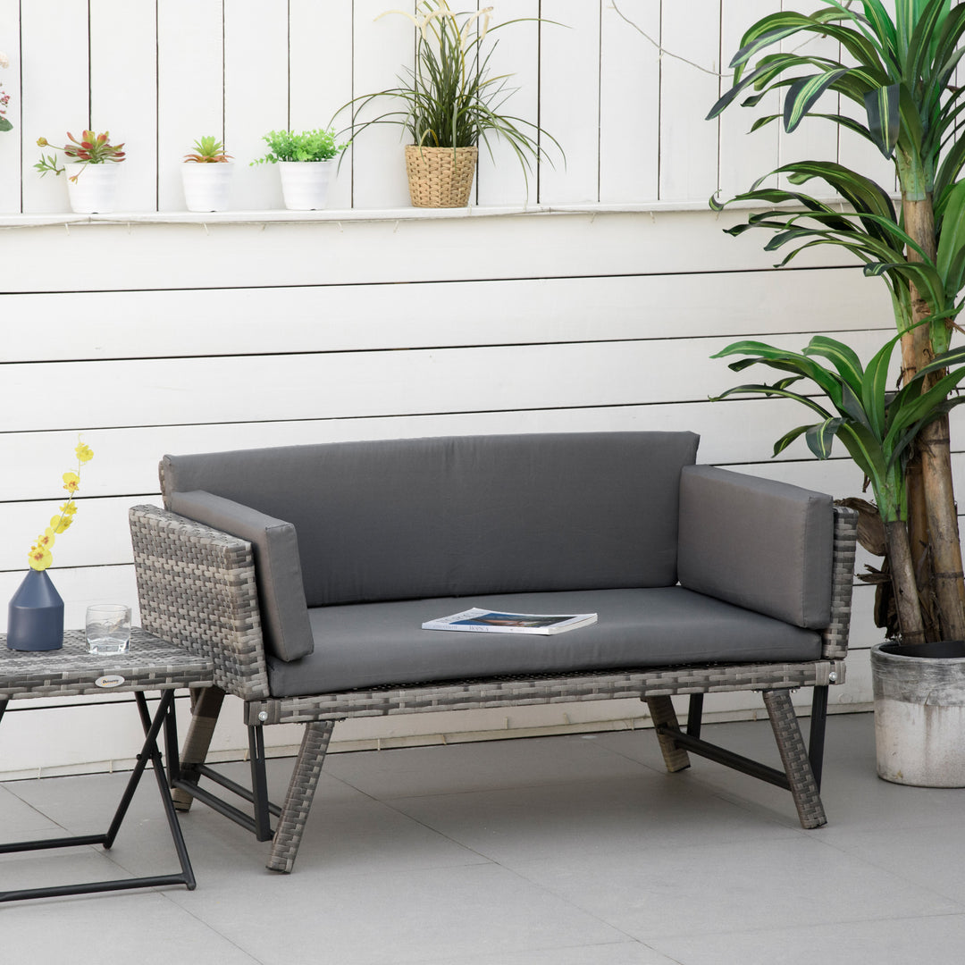 Polyrattan havesofa 2-personers havemøbler lounge sofa havebænk havelænestol sammenklappelige armlæn stålgrå 129 x 63 x 67 cm