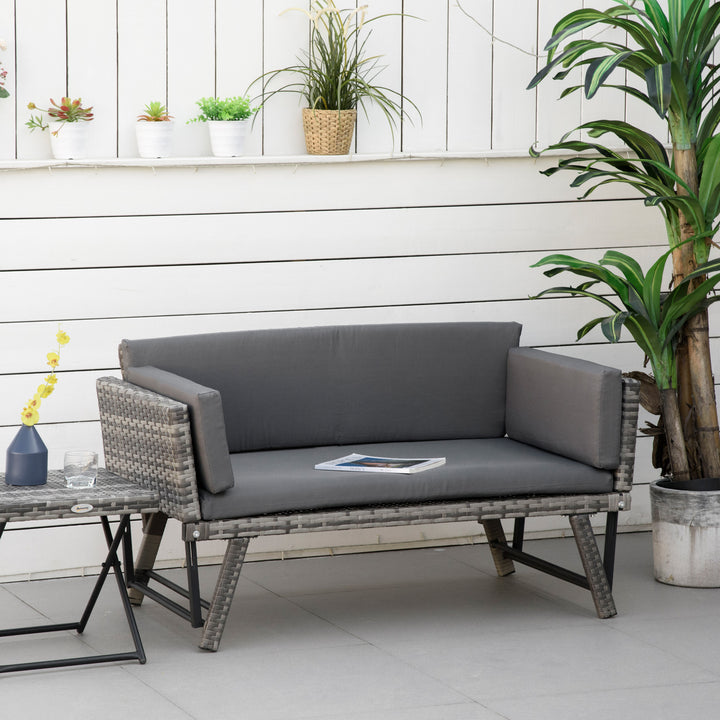 Polyrattan havesofa 2-personers havemøbler lounge sofa havebænk havelænestol sammenklappelige armlæn stålgrå 129 x 63 x 67 cm