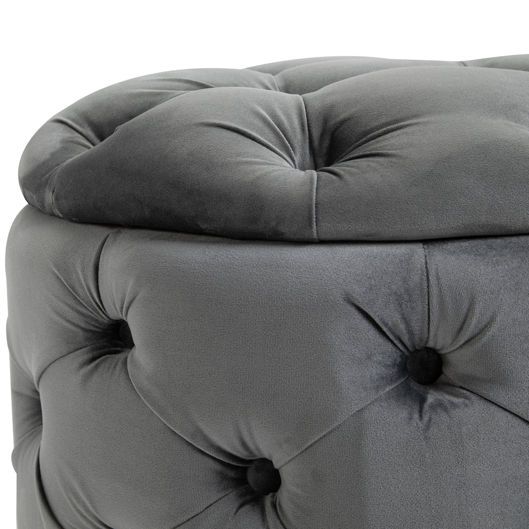 Vintage skammel, fodskammel, kommodebænk, fodskammel med opbevaringsplads, polstret skammel, metal, skum, antracitgrå, 55 x 55 x 42 cm