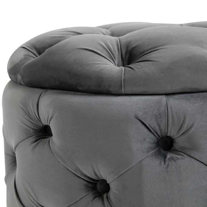 Vintage skammel, fodskammel, kommodebænk, fodskammel med opbevaringsplads, polstret skammel, metal, skum, antracitgrå, 55 x 55 x 42 cm