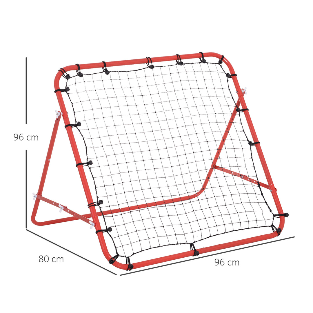 Rebounder til fodbold, rebound wall rebound net, metalrør med pe-stof, kickback rebound wall til baseball basketball, fodboldmål til ungdomstræning 96x80x96cm, rød