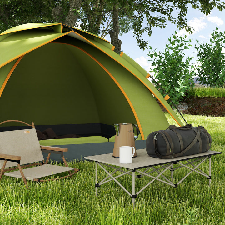 Campingbord klapbord med oprullbar bordplade havebord af aluminium 2 personer 95 x 55cm khaki