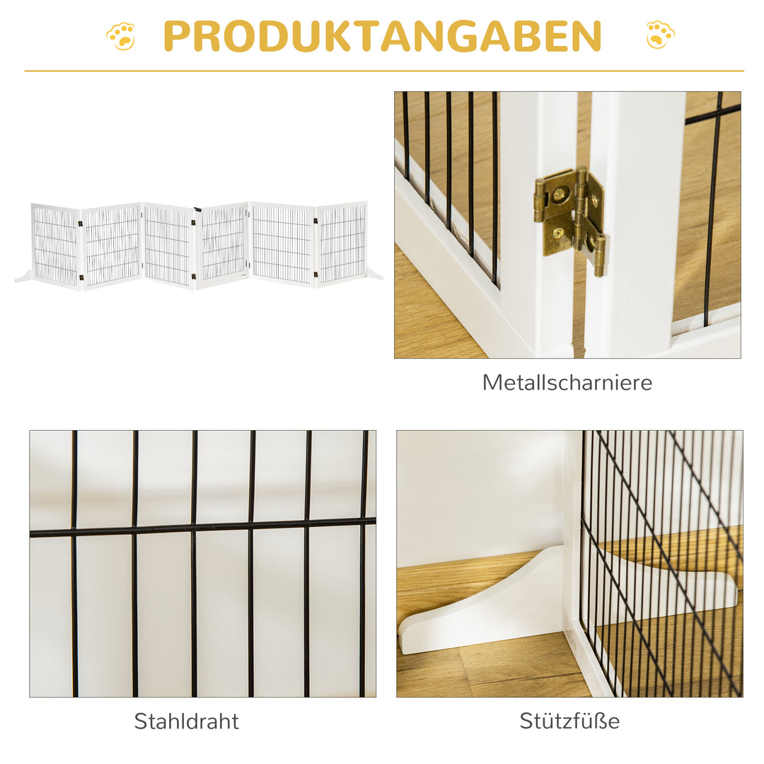 Foldbar hundegitter, 432 x 36 x 70 cm, fyrretræ, hvid