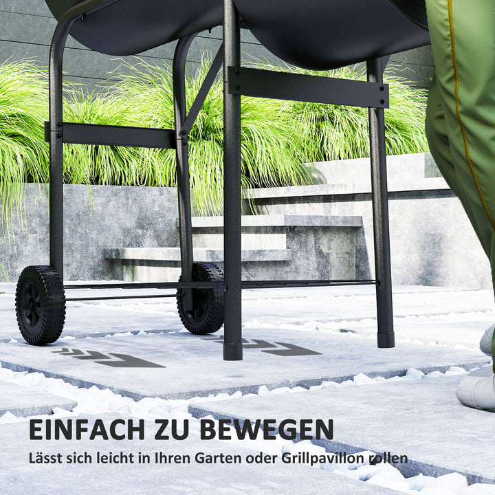 Kulgrill af stål bbq-ryger med låg, termometer, hjul, lufttilførsel og kulbakke