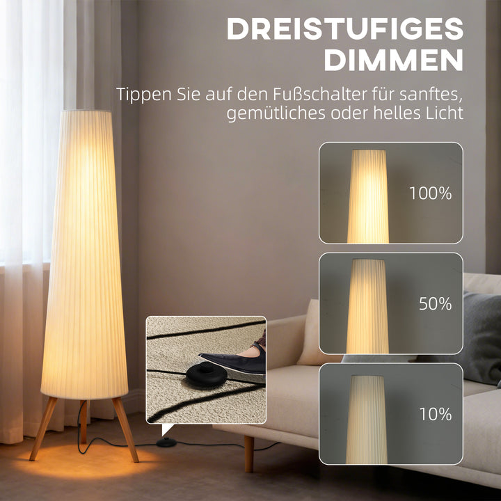 LED-gulvlampe til stue, dæmpbar, træ med trebensfod, gulvlampe med fodkontakt, 46 x 46 x 153 cm, hvid