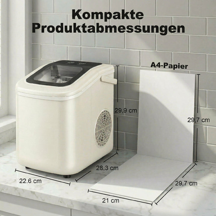 Bærbar isterningmaskine med selvrensende funktion, isske og kurv, 12 kg/24 timer, beige